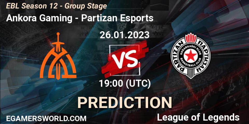 Pronósticos Ankora Gaming - Partizan Esports. 26.01.2023 at 19:00. EBL Season 12 - Group Stage - LoL