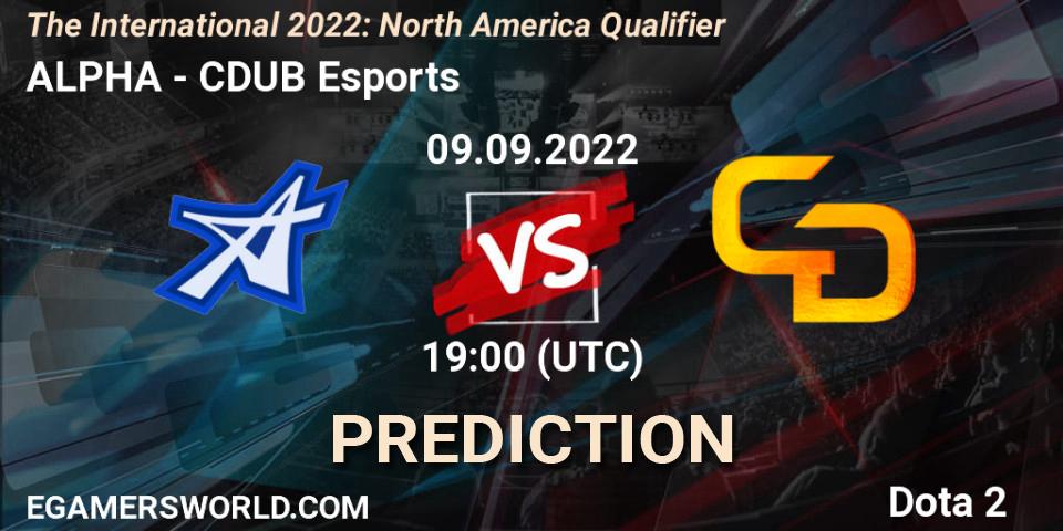 Pronósticos ALPHA - CDUB Esports. 09.09.2022 at 19:41. The International 2022: North America Qualifier - Dota 2