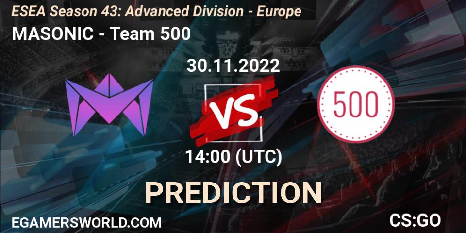 Pronósticos MASONIC - Team 500. 30.11.22. ESEA Season 43: Advanced Division - Europe - CS2 (CS:GO)