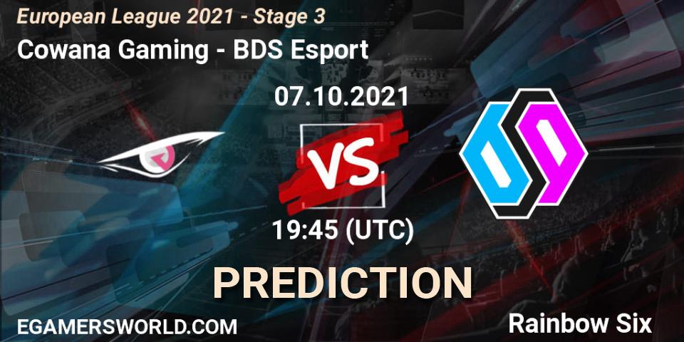 Pronósticos Cowana Gaming - BDS Esport. 07.10.21. European League 2021 - Stage 3 - Rainbow Six