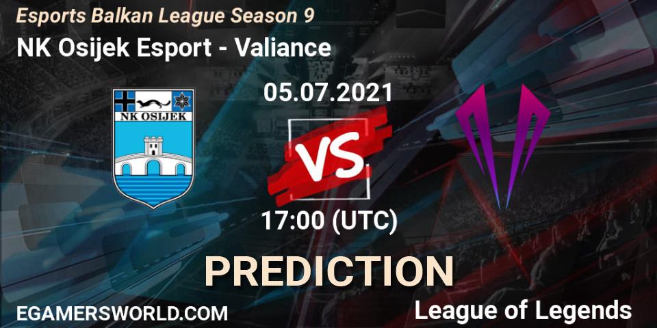 Pronósticos NK Osijek Esport - Valiance. 05.07.2021 at 17:00. Esports Balkan League Season 9 - LoL