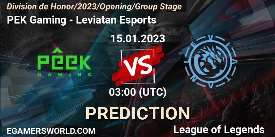 Pronósticos PÊEK Gaming - Leviatan Esports. 15.01.2023 at 03:00. División de Honor Opening 2023 - Group Stage - LoL