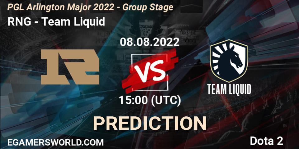 Pronósticos RNG - Team Liquid. 08.08.22. PGL Arlington Major 2022 - Group Stage - Dota 2