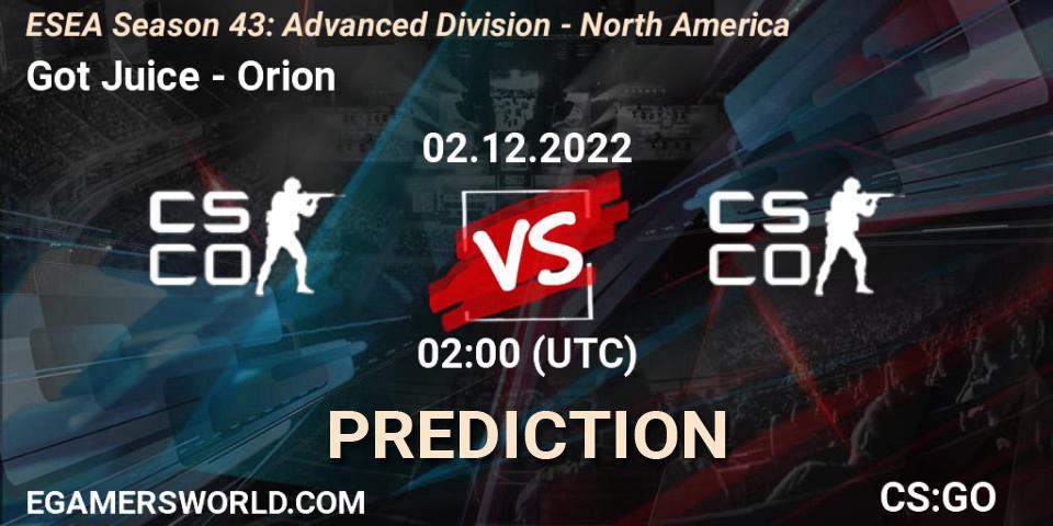 Pronósticos Got Juice - Orion. 02.12.22. ESEA Season 43: Advanced Division - North America - CS2 (CS:GO)