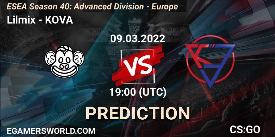 Pronósticos Lilmix - KOVA. 10.03.2022 at 13:00. ESEA Season 40: Advanced Division - Europe - Counter-Strike (CS2)