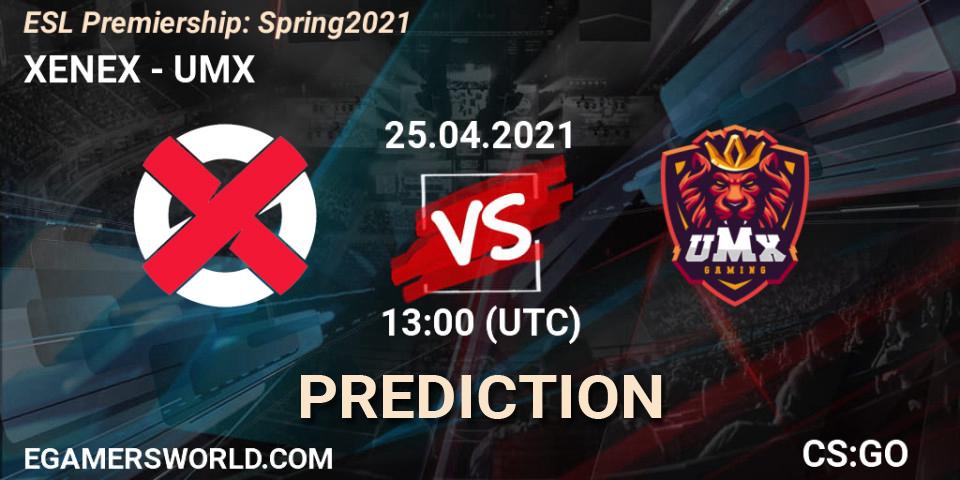 Pronósticos XENEX - UMX. 25.04.2021 at 13:00. ESL Premiership: Spring 2021 - Counter-Strike (CS2)