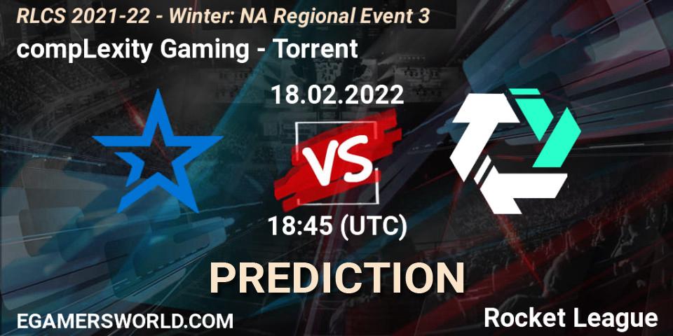 Pronósticos compLexity Gaming - Torrent. 18.02.2022 at 18:45. RLCS 2021-22 - Winter: NA Regional Event 3 - Rocket League