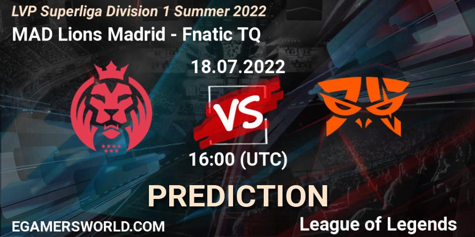 Pronósticos MAD Lions Madrid - Fnatic TQ. 18.07.22. LVP Superliga Division 1 Summer 2022 - LoL