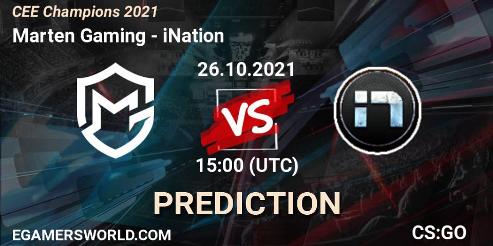 Pronósticos Marten Gaming - iNation. 26.10.2021 at 15:00. CEE Champions 2021 - Counter-Strike (CS2)
