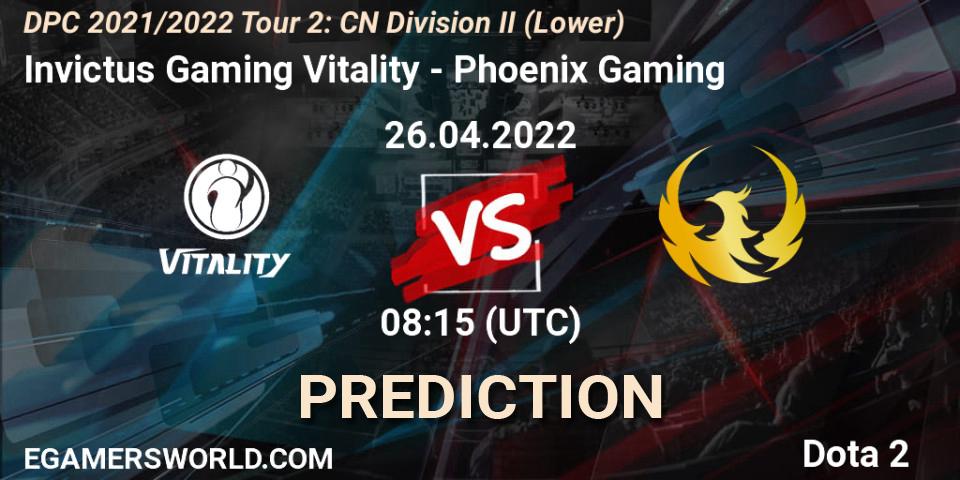 Pronósticos Invictus Gaming Vitality - Phoenix Gaming. 26.04.22. DPC 2021/2022 Tour 2: CN Division II (Lower) - Dota 2