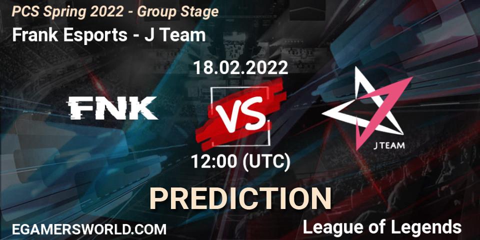 Pronósticos Frank Esports - J Team. 18.02.2022 at 11:55. PCS Spring 2022 - Group Stage - LoL