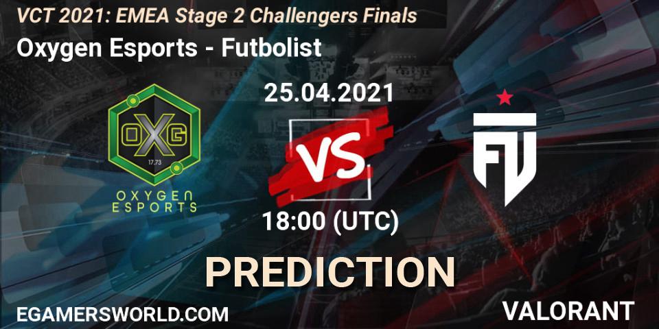 Pronósticos Oxygen Esports - Futbolist. 25.04.2021 at 17:30. VCT 2021: EMEA Stage 2 Challengers Finals - VALORANT