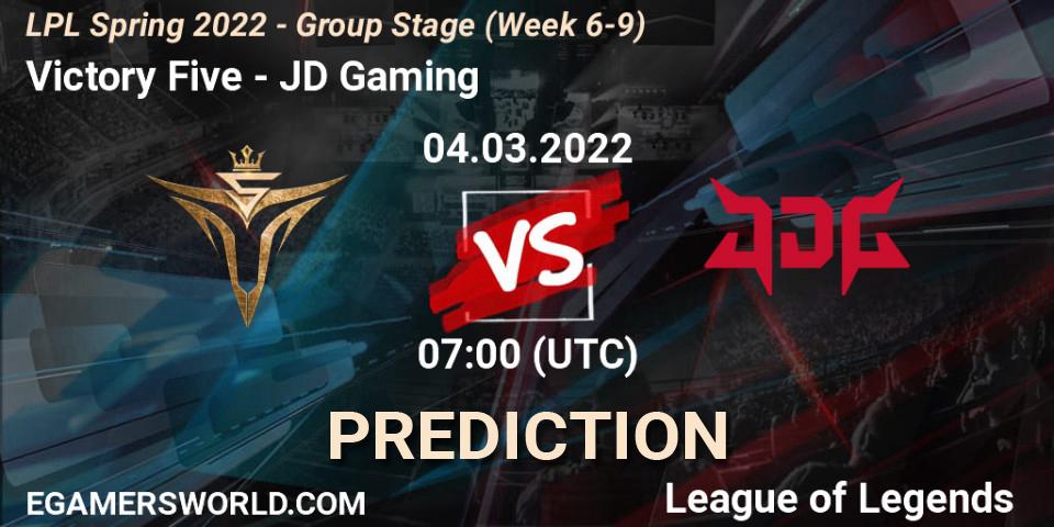 Pronósticos Victory Five - JD Gaming. 04.03.2022 at 07:00. LPL Spring 2022 - Group Stage (Week 6-9) - LoL