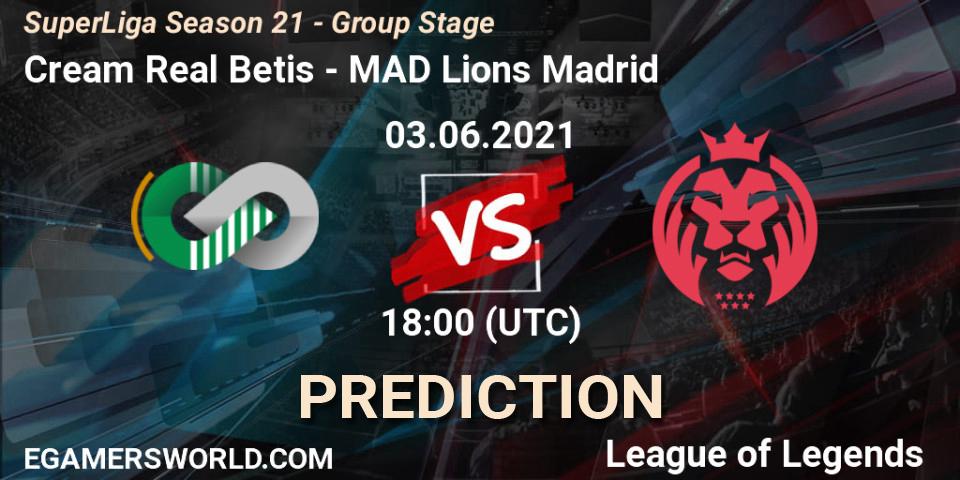 Pronósticos Cream Real Betis - MAD Lions Madrid. 03.06.2021 at 18:00. SuperLiga Season 21 - Group Stage - LoL