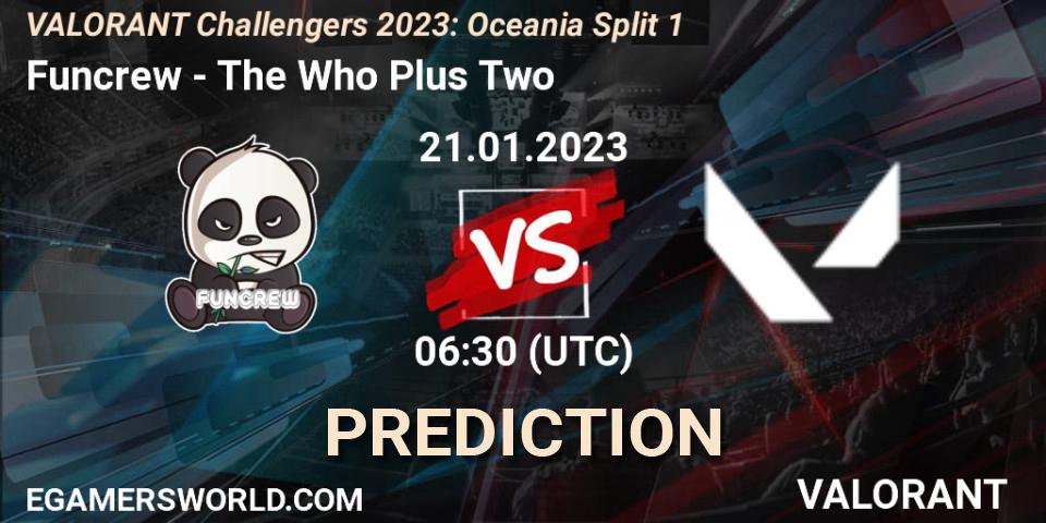 Pronósticos Funcrew - The Who Plus Two. 21.01.2023 at 06:30. VALORANT Challengers 2023: Oceania Split 1 - VALORANT