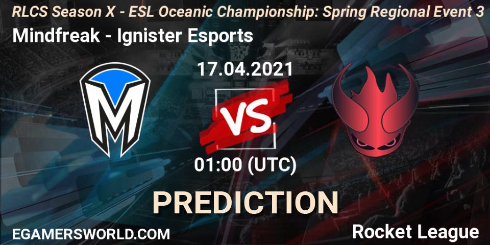 Pronósticos Mindfreak - Ignister Esports. 17.04.2021 at 01:00. RLCS Season X - ESL Oceanic Championship: Spring Regional Event 3 - Rocket League