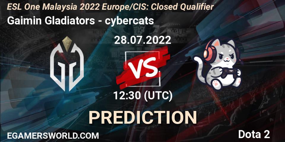 Pronósticos Gaimin Gladiators - cybercats. 28.07.2022 at 12:30. ESL One Malaysia 2022 Europe/CIS: Closed Qualifier - Dota 2