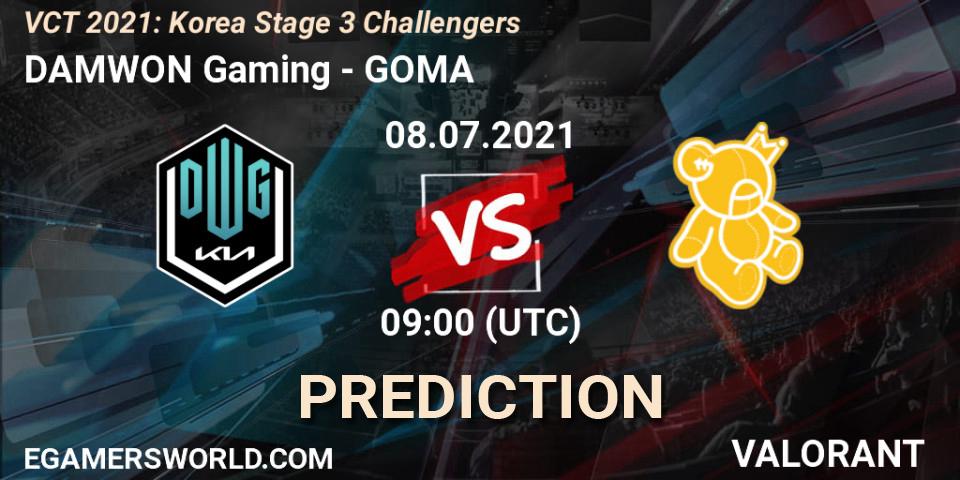 Pronósticos DAMWON Gaming - GOMA. 08.07.2021 at 09:00. VCT 2021: Korea Stage 3 Challengers - VALORANT