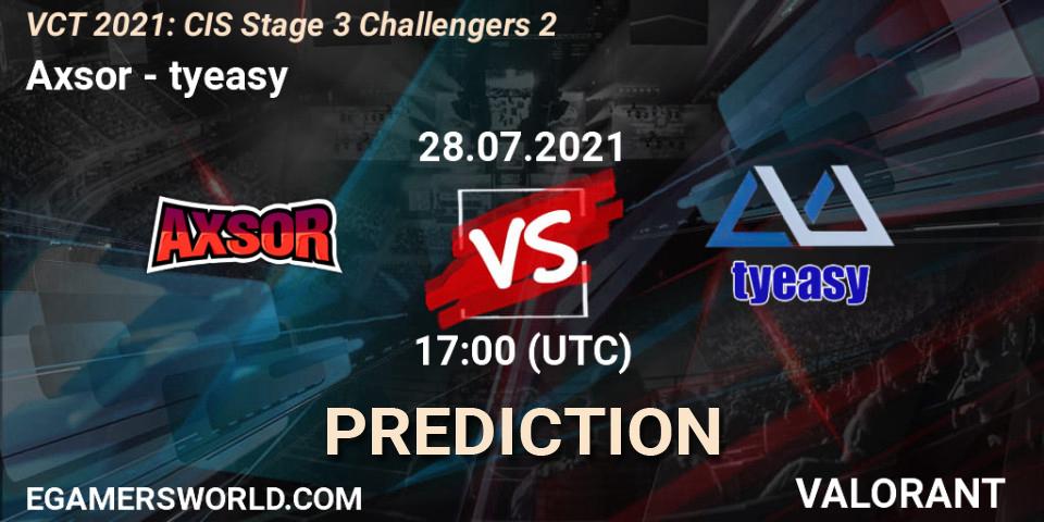 Pronósticos Axsor - tyeasy. 28.07.2021 at 17:00. VCT 2021: CIS Stage 3 Challengers 2 - VALORANT