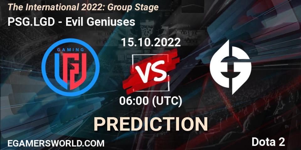Pronósticos PSG.LGD - Evil Geniuses. 15.10.2022 at 06:30. The International 2022: Group Stage - Dota 2