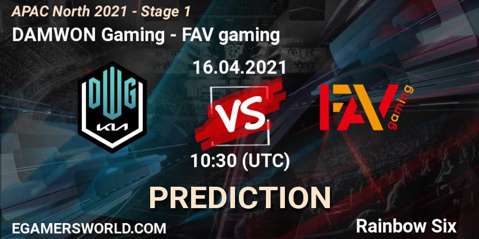 Pronósticos DAMWON Gaming - FAV gaming. 16.04.2021 at 10:30. APAC North 2021 - Stage 1 - Rainbow Six