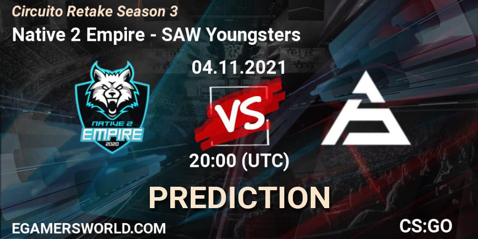 Pronósticos Native 2 Empire - SAW Youngsters. 04.11.2021 at 20:00. Circuito Retake Season 3 - Counter-Strike (CS2)
