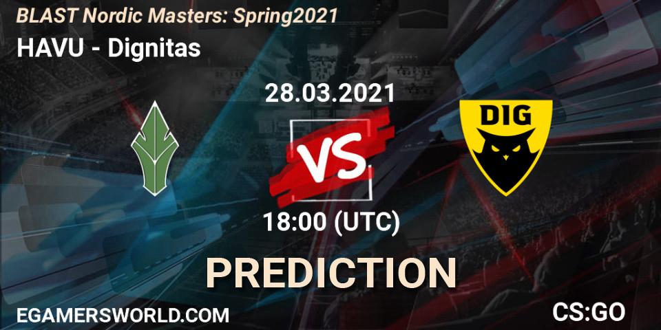 Pronósticos HAVU - Dignitas. 28.03.2021 at 18:00. BLAST Nordic Masters: Spring 2021 - Counter-Strike (CS2)