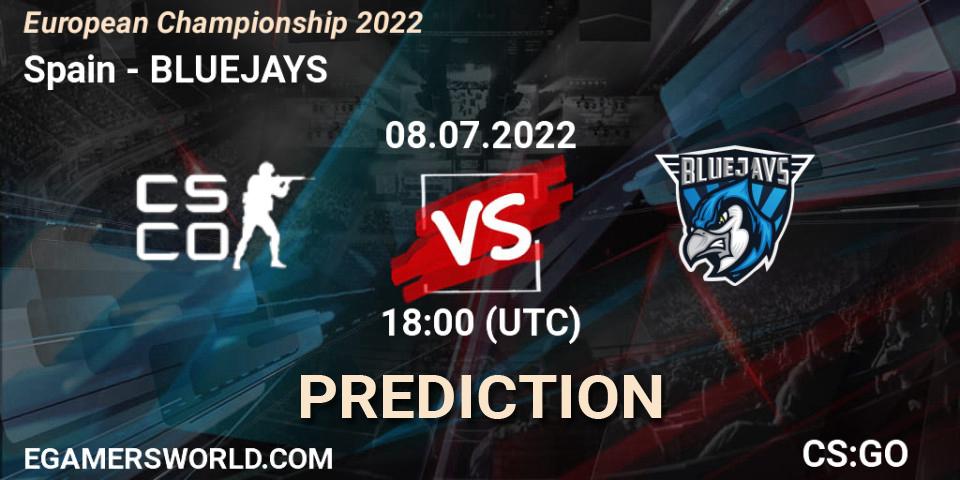 Pronósticos Spain - BLUEJAYS. 08.07.2022 at 17:30. European Championship 2022 - Counter-Strike (CS2)