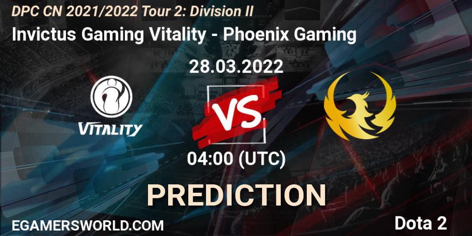 Pronósticos Invictus Gaming Vitality - Phoenix Gaming. 28.03.22. DPC 2021/2022 Tour 2: CN Division II (Lower) - Dota 2