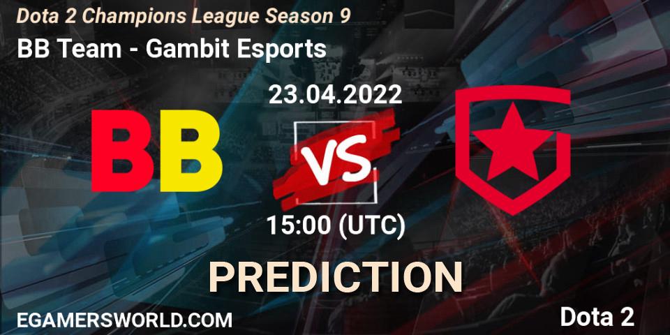 Pronósticos BB Team - Gambit Esports. 23.04.2022 at 15:01. Dota 2 Champions League Season 9 - Dota 2