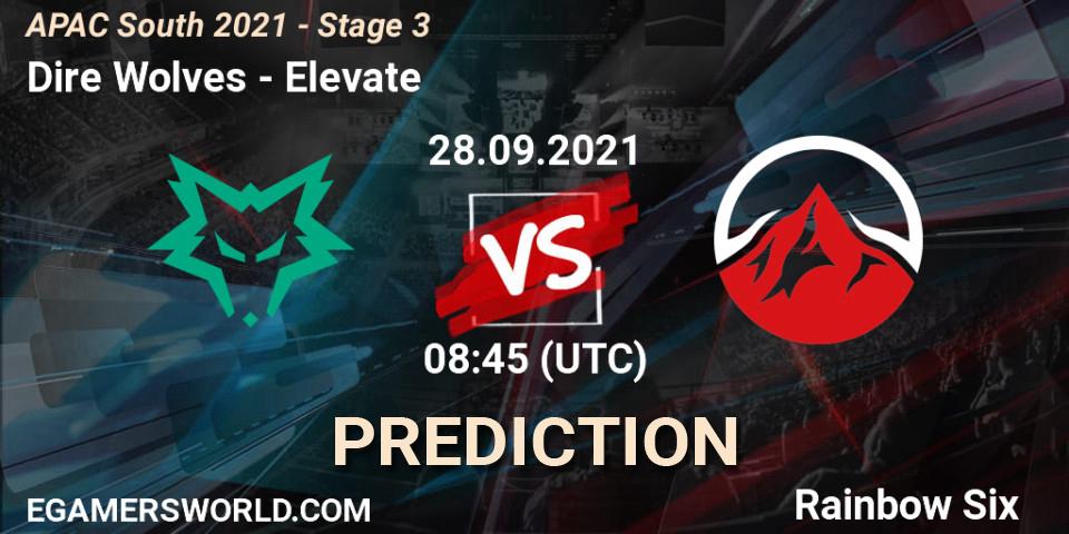 Pronósticos Dire Wolves - Elevate. 28.09.2021 at 08:45. APAC South 2021 - Stage 3 - Rainbow Six