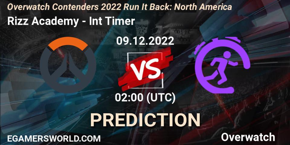 Pronósticos Rizz Academy - Int Timer. 09.12.2022 at 02:00. Overwatch Contenders 2022 Run It Back: North America - Overwatch