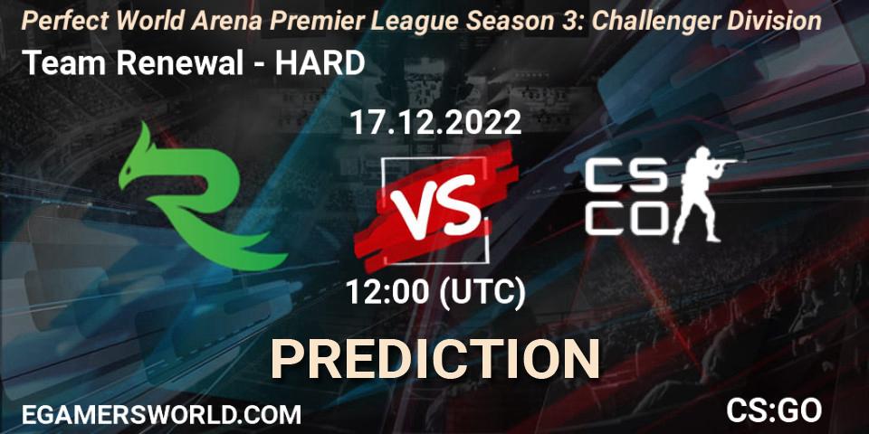 Pronósticos Team Renewal - HARD. 17.12.2022 at 12:00. Perfect World Arena Premier League Season 3: Challenger Division - Counter-Strike (CS2)