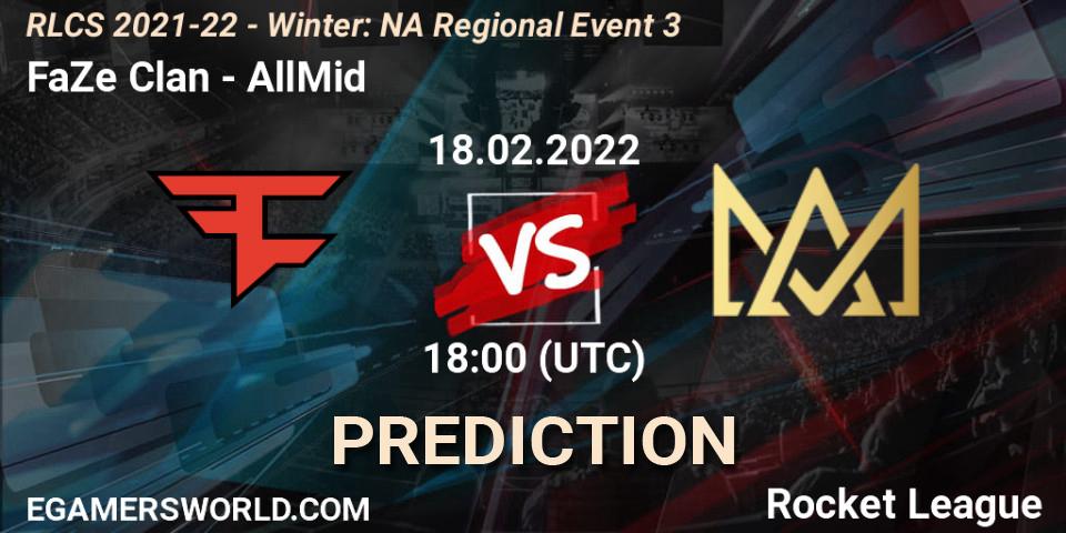 Pronósticos FaZe Clan - AllMid. 18.02.2022 at 18:00. RLCS 2021-22 - Winter: NA Regional Event 3 - Rocket League