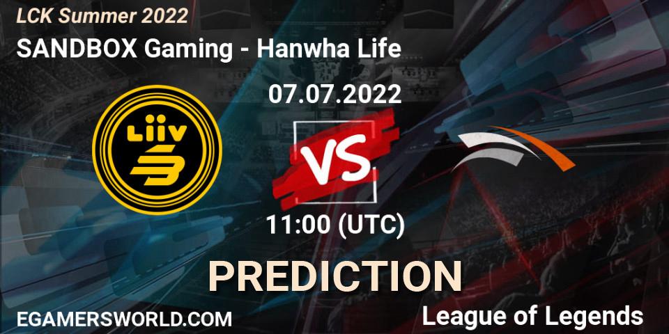 Pronósticos SANDBOX Gaming - Hanwha Life. 07.07.22. LCK Summer 2022 - LoL
