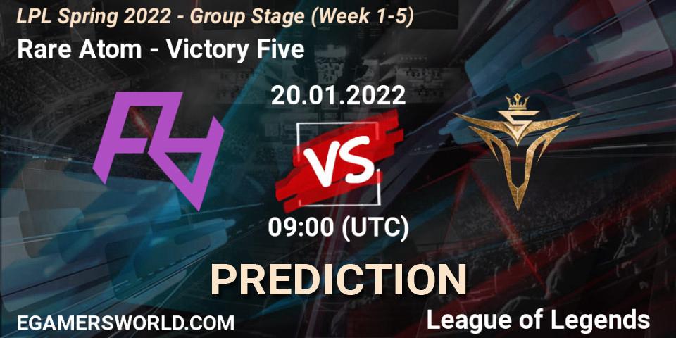 Pronósticos Rare Atom - Victory Five. 20.01.2022 at 09:00. LPL Spring 2022 - Group Stage (Week 1-5) - LoL