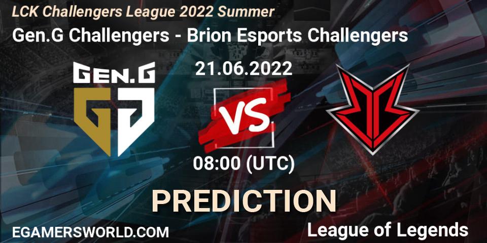 Pronósticos Gen.G Challengers - Brion Esports Challengers. 21.06.2022 at 08:00. LCK Challengers League 2022 Summer - LoL