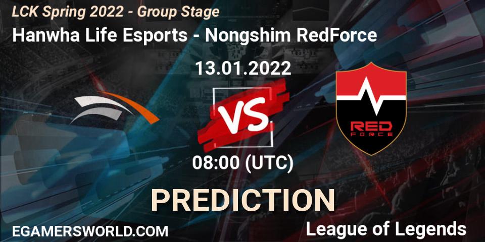 Pronósticos Hanwha Life Esports - Nongshim RedForce. 13.01.2022 at 08:00. LCK Spring 2022 - Group Stage - LoL