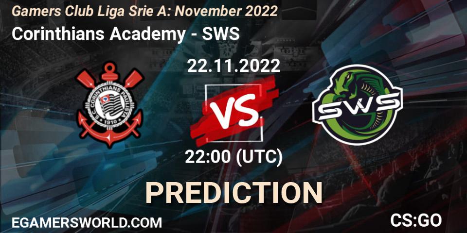 Pronósticos Corinthians Academy - SWS. 22.11.22. Gamers Club Liga Série A: November 2022 - CS2 (CS:GO)
