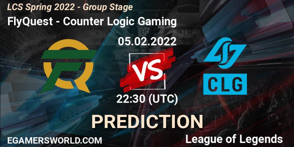 Pronósticos FlyQuest - Counter Logic Gaming. 05.02.2022 at 22:30. LCS Spring 2022 - Group Stage - LoL