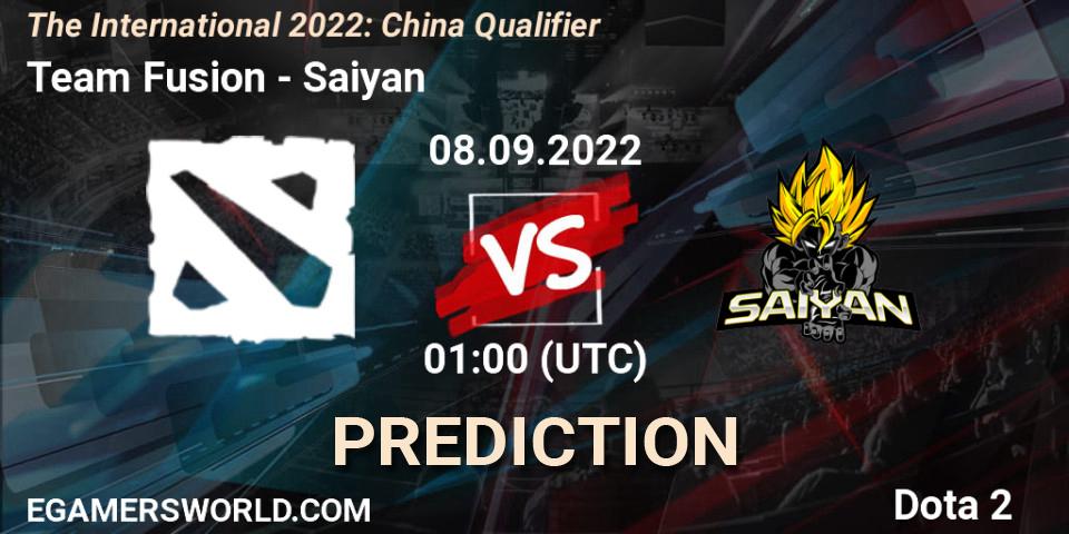 Pronósticos Team Fusion - Saiyan. 08.09.2022 at 01:03. The International 2022: China Qualifier - Dota 2