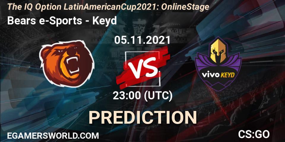 Pronósticos Bears e-Sports - Keyd. 05.11.2021 at 23:00. The IQ Option Latin American Cup 2021: Online Stage - Counter-Strike (CS2)