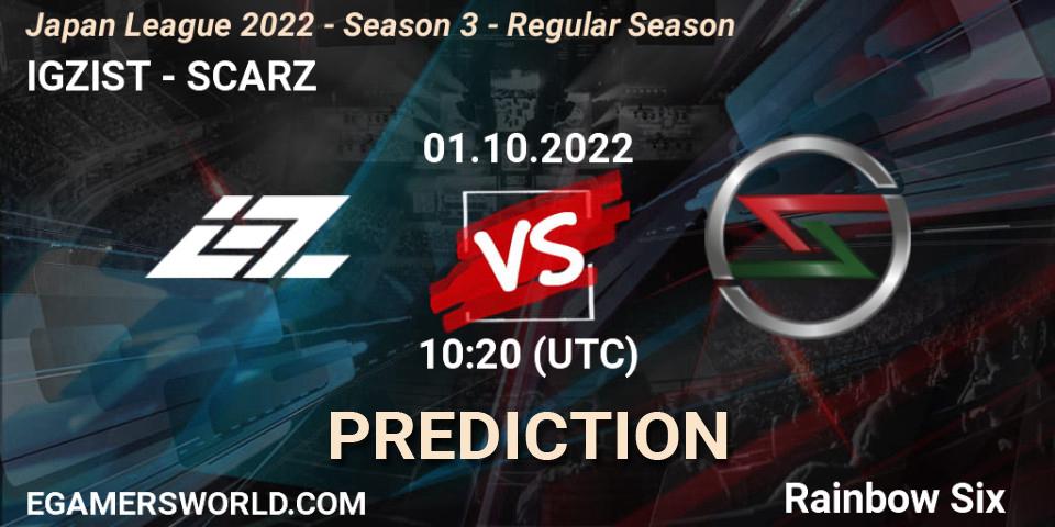 Pronósticos IGZIST - SCARZ. 01.10.2022 at 10:20. Japan League 2022 - Season 3 - Regular Season - Rainbow Six