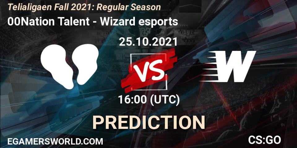 Pronósticos 00Nation Talent - Wizard esports. 25.10.2021 at 16:00. Telialigaen Fall 2021: Regular Season - Counter-Strike (CS2)