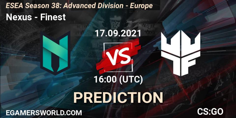 Pronósticos Nexus - Finest. 17.09.2021 at 16:00. ESEA Season 38: Advanced Division - Europe - Counter-Strike (CS2)