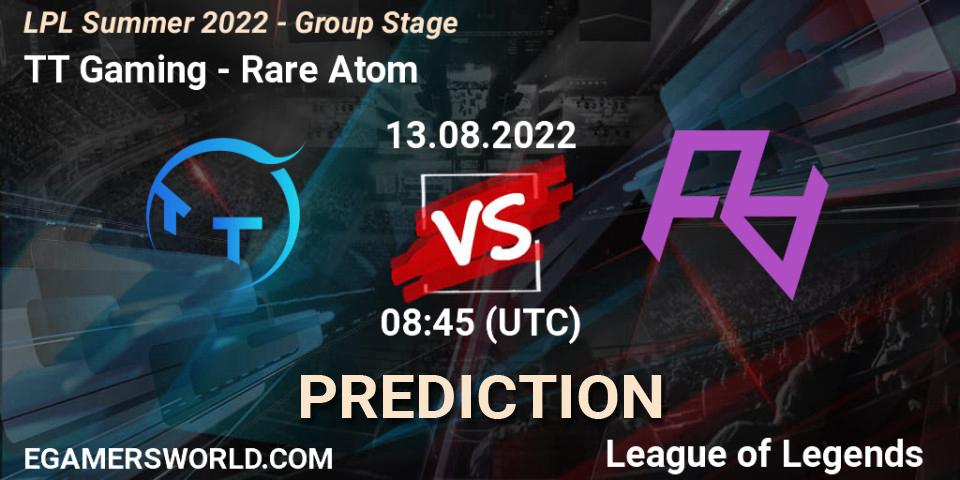 Pronósticos TT Gaming - Rare Atom. 13.08.2022 at 09:00. LPL Summer 2022 - Group Stage - LoL