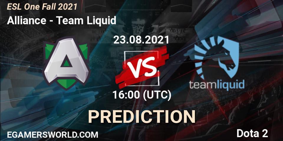 Pronósticos Alliance - Team Liquid. 24.08.21. ESL One Fall 2021 - Dota 2