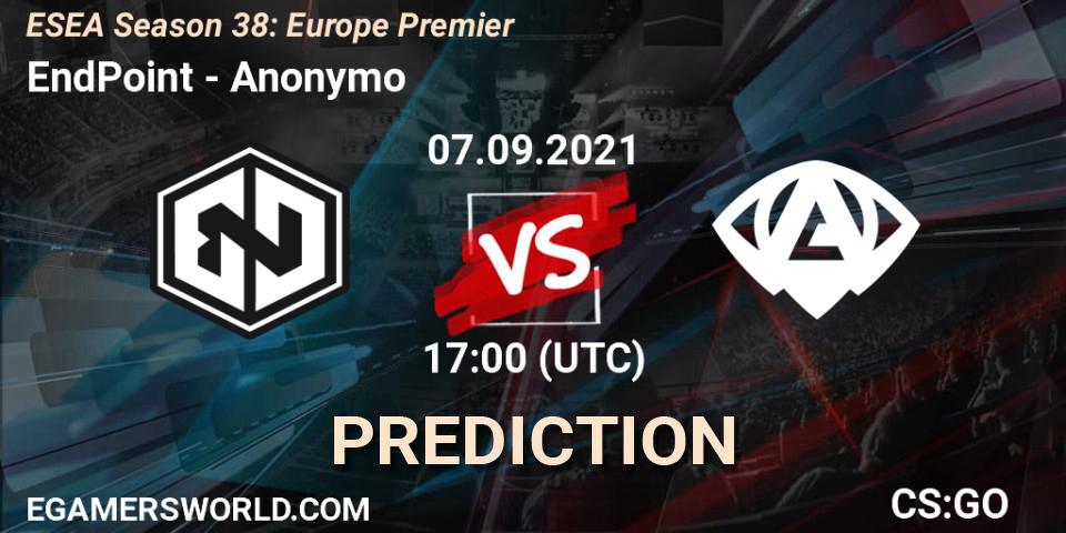 Pronósticos EndPoint - Anonymo. 07.09.2021 at 17:00. ESEA Season 38: Europe Premier - Counter-Strike (CS2)
