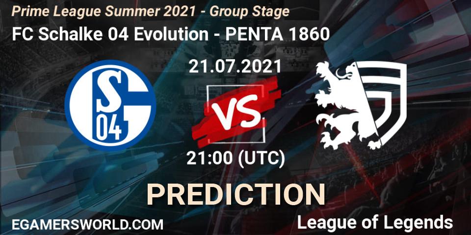 Pronósticos FC Schalke 04 Evolution - PENTA 1860. 21.07.21. Prime League Summer 2021 - Group Stage - LoL