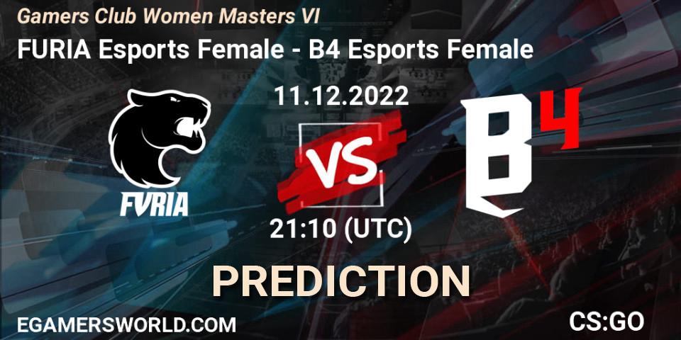 Pronósticos FURIA Esports Female - B4 Esports Female. 11.12.2022 at 21:30. Gamers Club Women Masters VI - Counter-Strike (CS2)